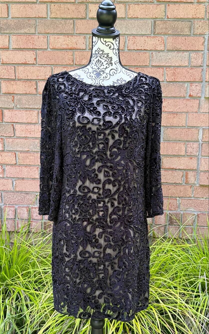 NWT Alice + Olivia Black Riska Beaded Velvet Burnout Mini Dress Size 4